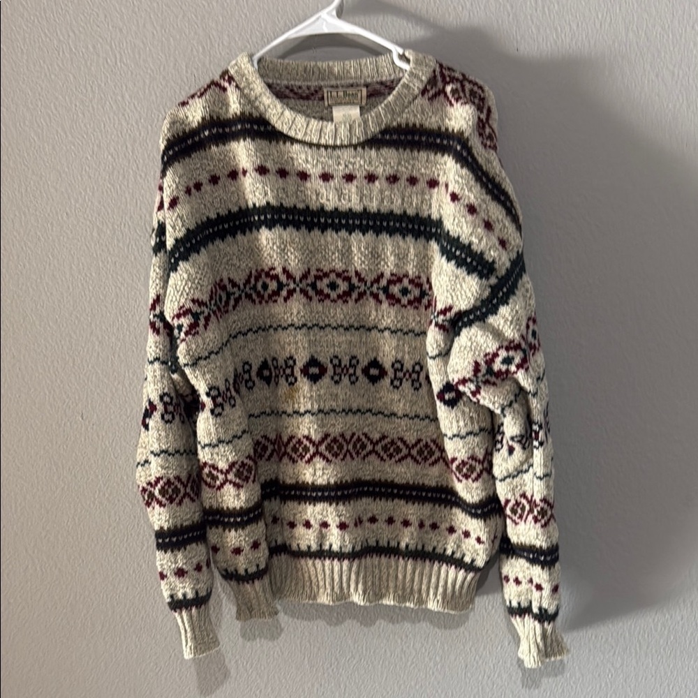 Vintage LL bean Men's Patterned wool Sweater - dad sweater thick warm - Picture 2 of 9